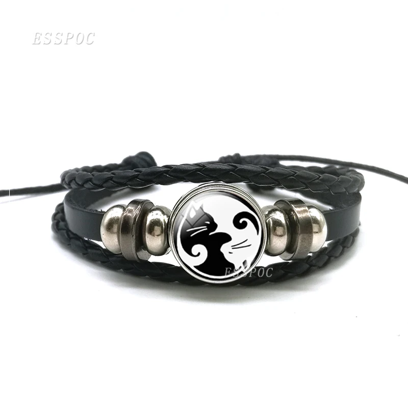 Yin Yang Tai Chi веревочный браслет черный и белый коты плетеный кожаные браслеты для