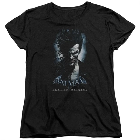 Batman Arkham Происхождение-Джокер-короткий рукав женская футболка черный-средний |