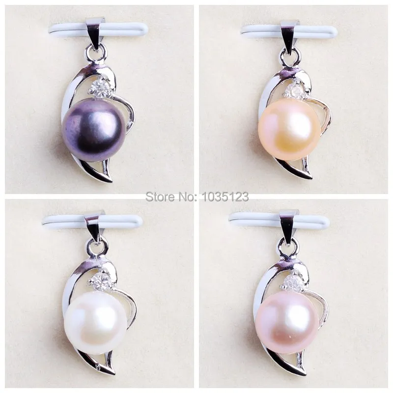 

9mm Pretty Natural 4 Color Freshwater Pearl And Zircon Fashion Pendants wj175