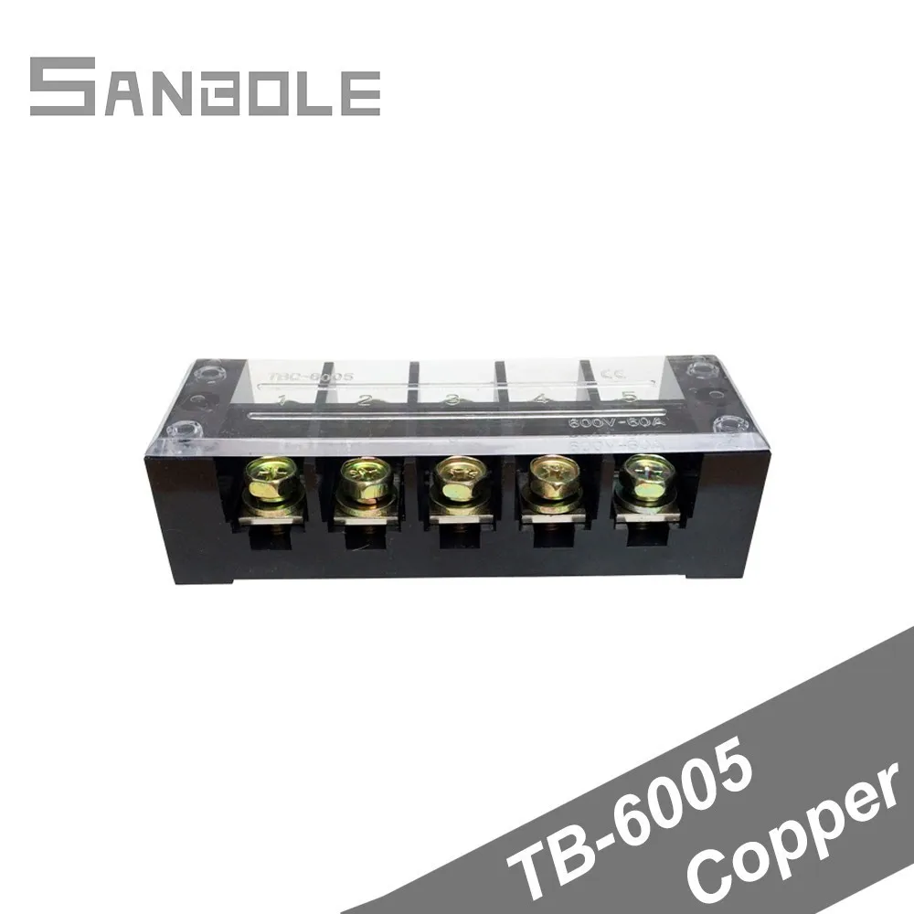 TB-6005/TBC-605 60A/5P Inflaming Retarding Fixed Type Copper Connection Terminal Blocks with screws Plate Row Wire Connector |