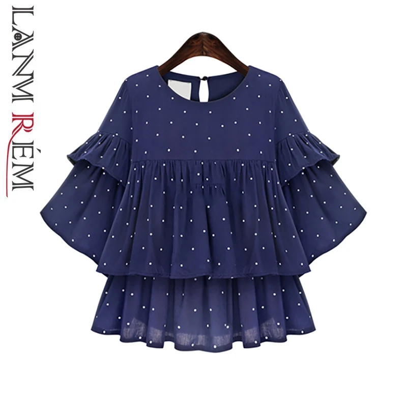 Женская шифоновая рубашка LANMREM свободная большого размера с рукавом бабочкой и