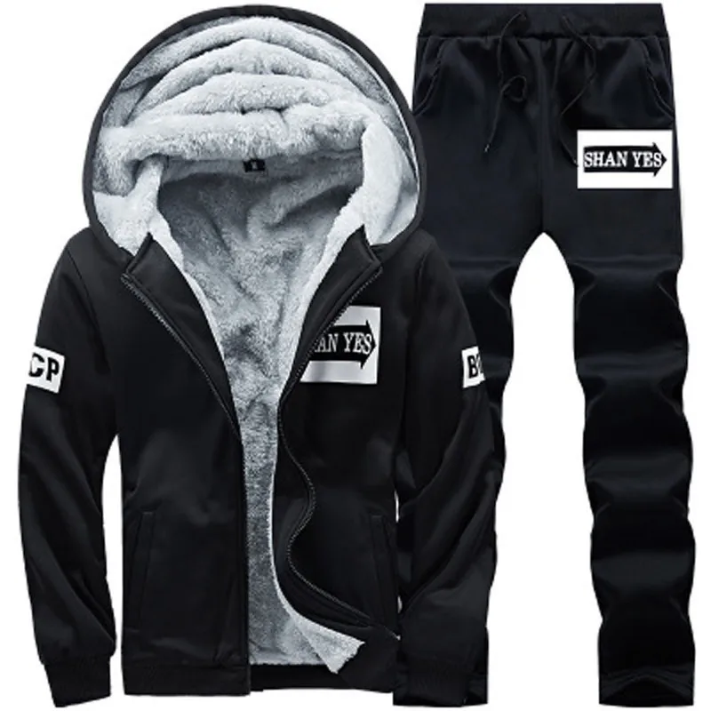 

New Winter Warm Tracksuits Men Sets Jacket Sold Zipper Hoodie Jogger Sportswear Velvet Parkas Top Pants