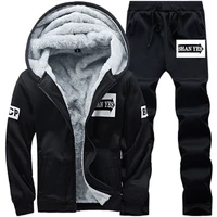 new winter warm tracksuits men sets jacket sold zipper hoodie suit jogger sportswear velvet parkas top pants