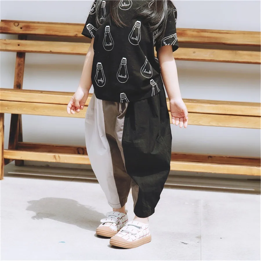 Брюки для девочек повседневные свободные детские брюки модные широкие с