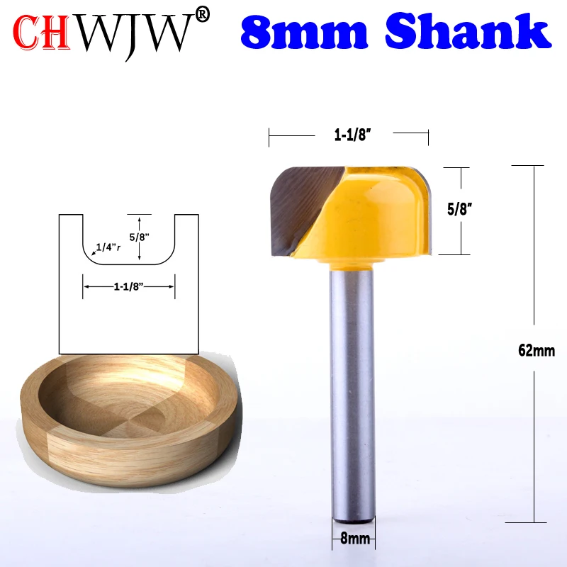 CHWJW 1 PC 8mm Shank ชามและถาดจานแกะสลัก Router บิต 1-1 1/8 