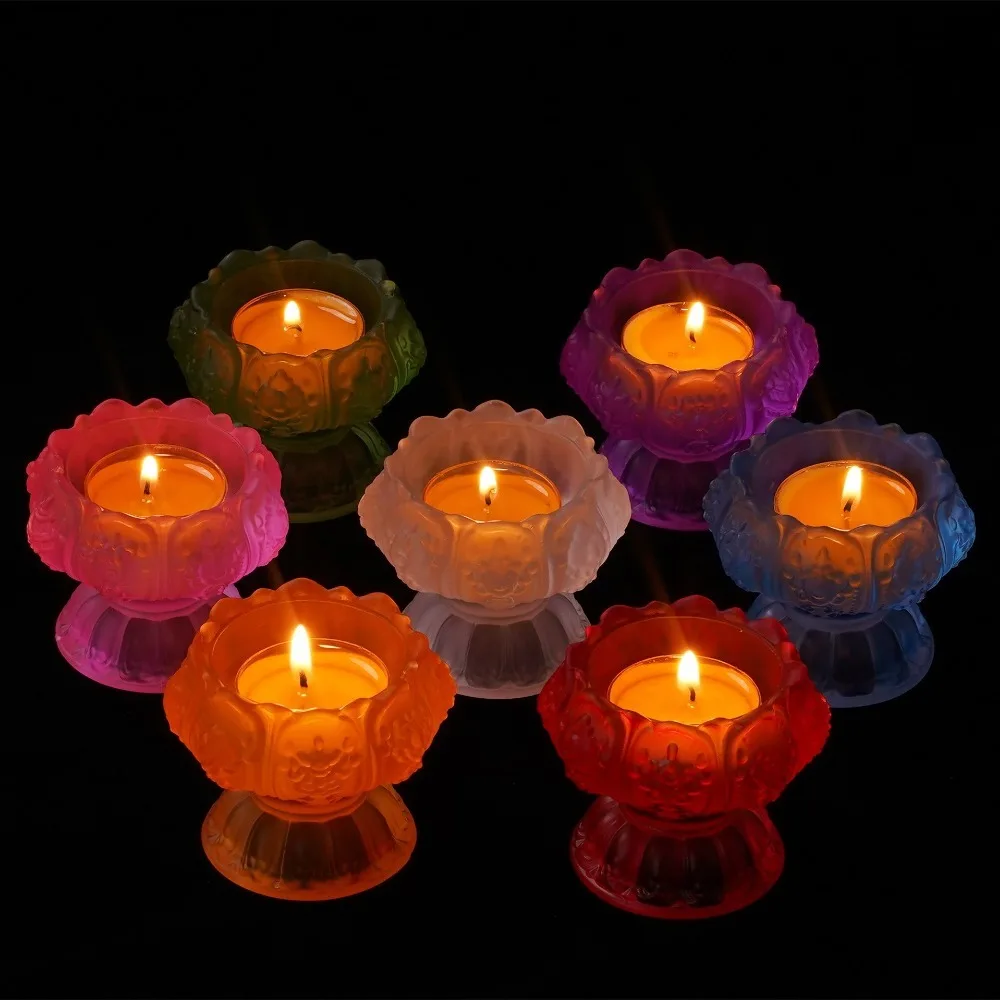 Thenew Seven-color Glass Candlestick Buddhist Supplies Butter Lamp Holder For Buddha Oil Candle Home Decoration | Дом и сад