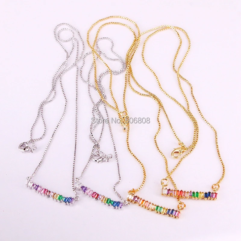 

6 Strands ZYZ-N5379 Colorful micro pave cz rectangle bar pendant wholesale women thin dainty chain necklace