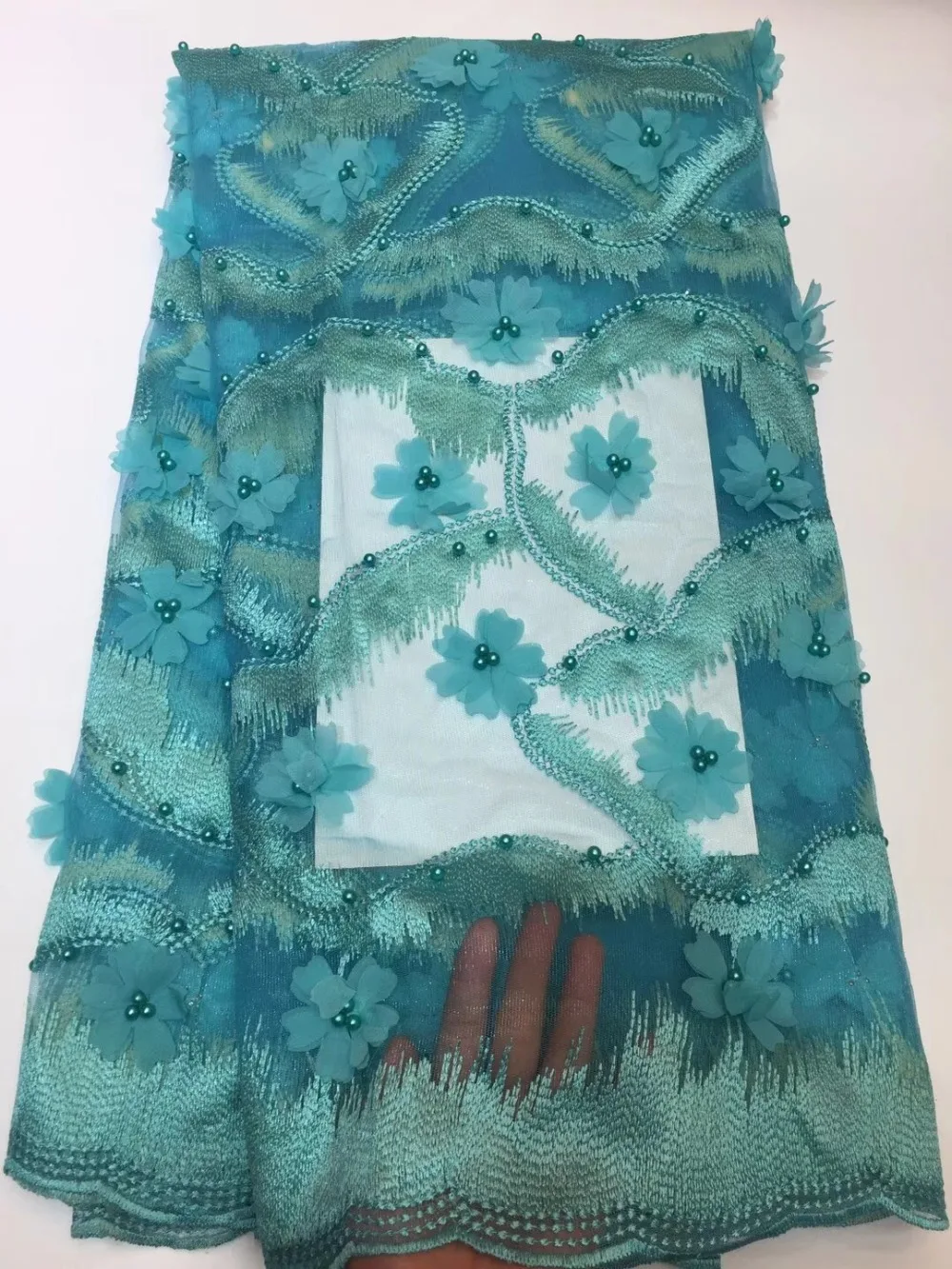 

African 3D lace fabric 2019 high quality embroidery handmade beaded applique flower french tulle lace fabric for wedding party