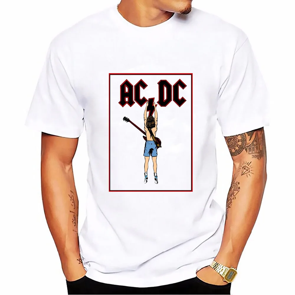 Рок группа ACDC простой логотип печати хлопок мужская футболка|Мужские футболки| |