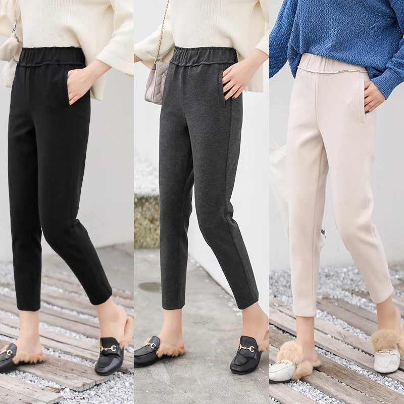Woolen Pants Women Spring Autumn Solid Elastic Waist Wool Harem Female 2018 New Causal Loose High Lady Long Trousers | Женская одежда