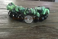 stone chips and black obsidian pave zircon bracelet stretch bracelet healing women bracelet
