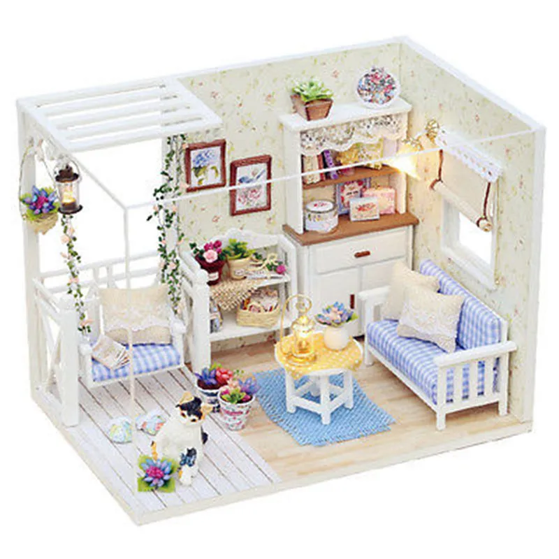 New Doll House Furniture Kits DIY Wood Dollhouse Miniature with LED+Furniture Cover Cozy house room | Игрушки и хобби