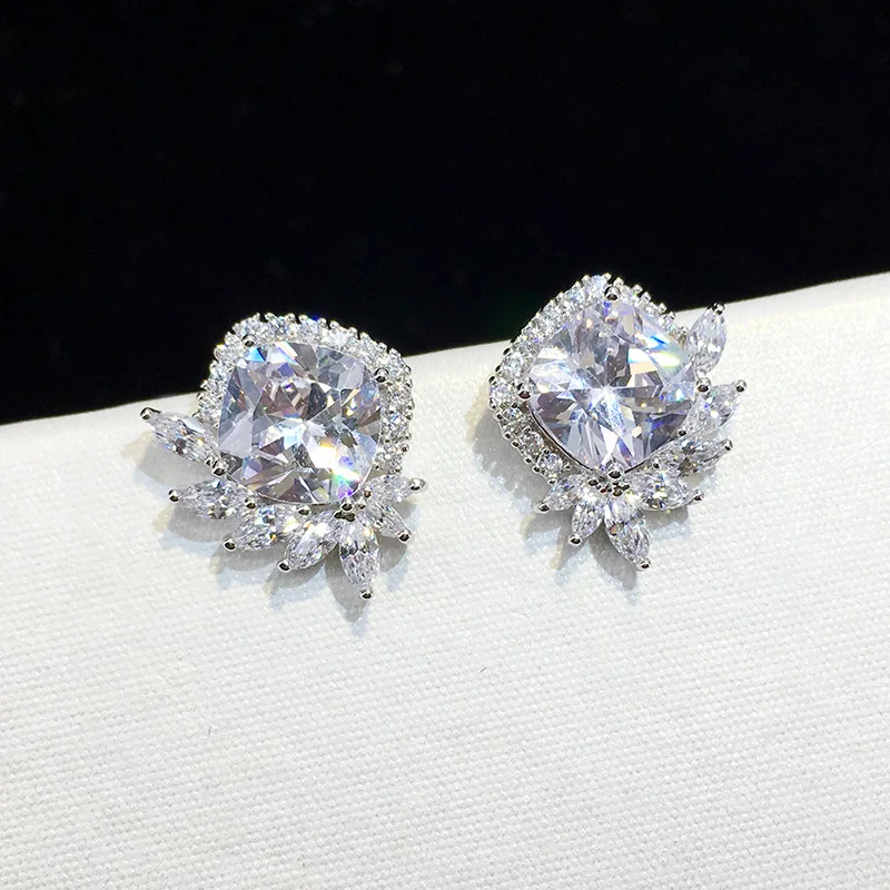Серьги женские из серебра 925 пробы с квадратным Цирконом|Серьги-гвоздики| |