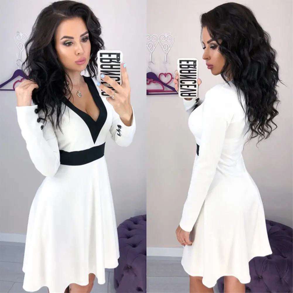 Новое Осеннее модное женское облегающее платье с v образным вырезом и длинным
