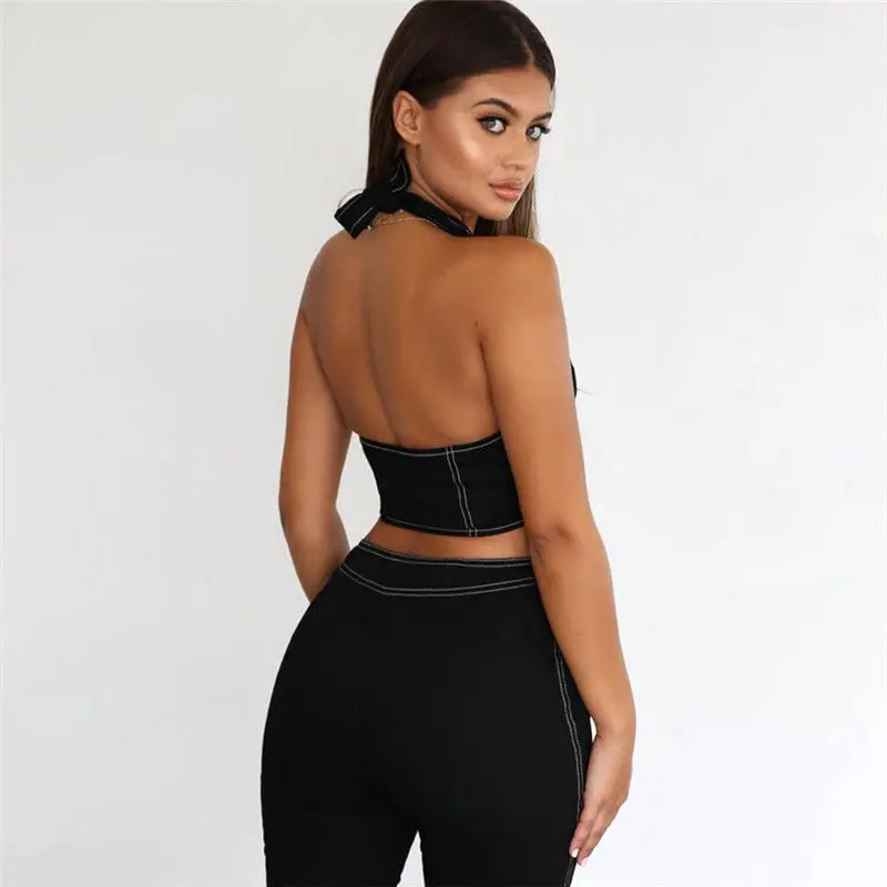 Женский Сексапильный Топ без рукавов с лямкой на шее молнии повседневный тонкий