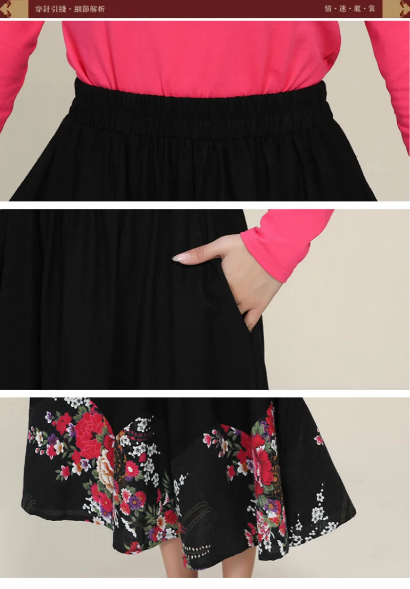 women skirts faldas mujer moda female autumn spring Mexico style ethnic design long black embroidery midi skirt | Женская одежда