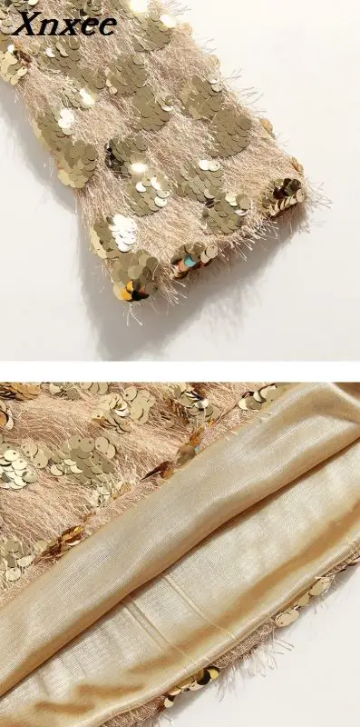 

2020 autumn new female bling dresses women's o-neck sequined plush tassel long-sleeved dress women shiny dress Xnxee