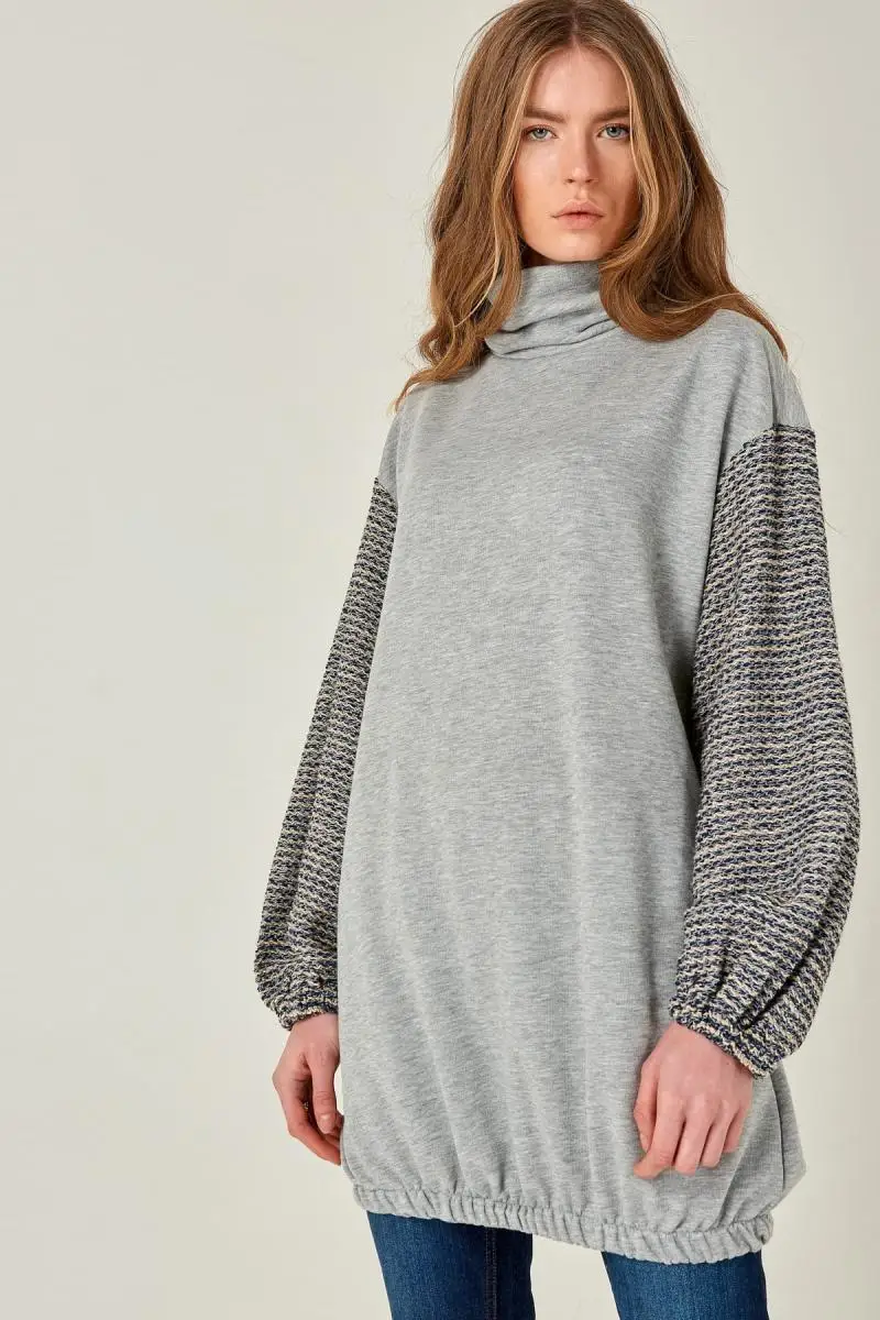 Boutiquen Women Gray Turtleneck Handle Garnili Sweatshirt DM-19k1151 | Женская одежда