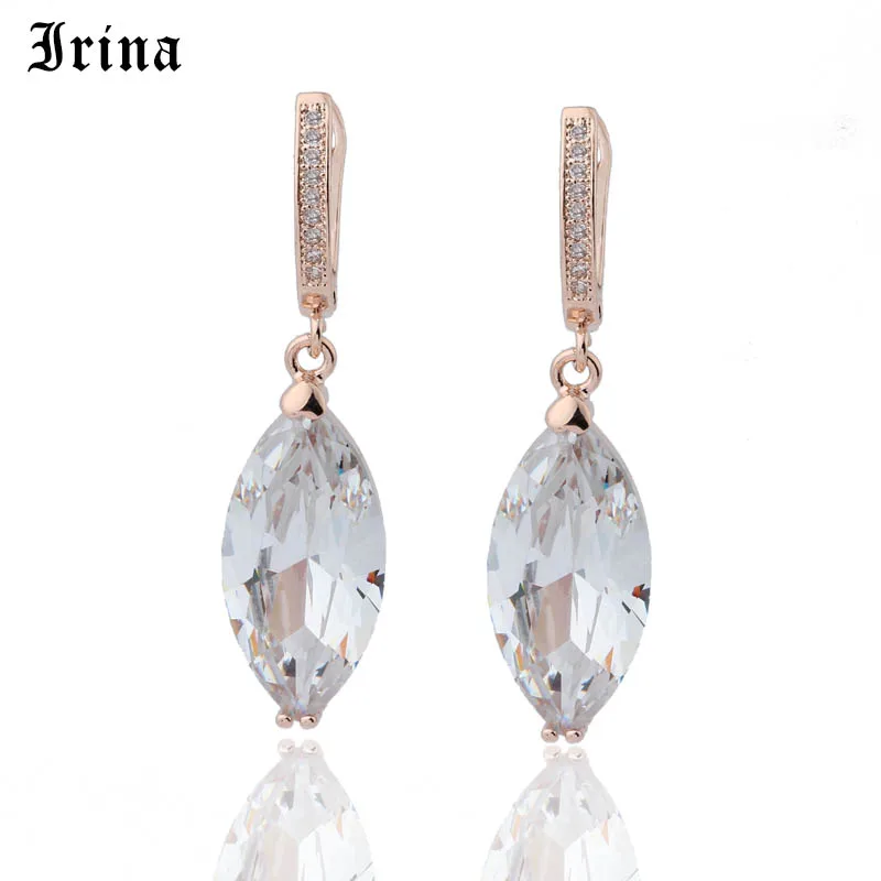 

Irina Exclusive Design 6 Color Rose Gold Drop Earring Horse Eye Natural Zircon Earrings Women Wedding Party Jewelry