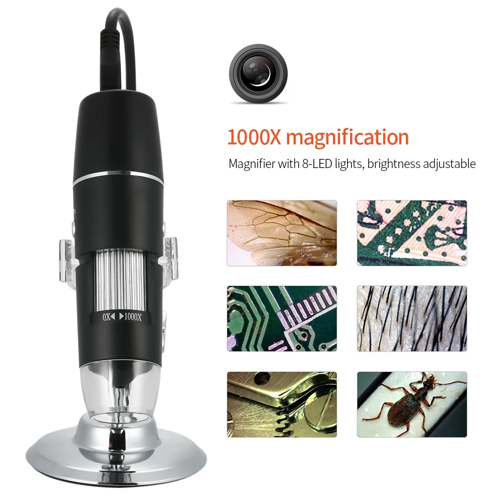 USB микроскоп 1000X светодиодная лупа увеличение цифровой стенд настольная для IOS