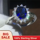 Королевская бижутерия Принцесса Диана 100% Настоящее серебро цвет кольцо синий 5A Циркон Cz обручальное кольцо для женщин Свадебные кольца