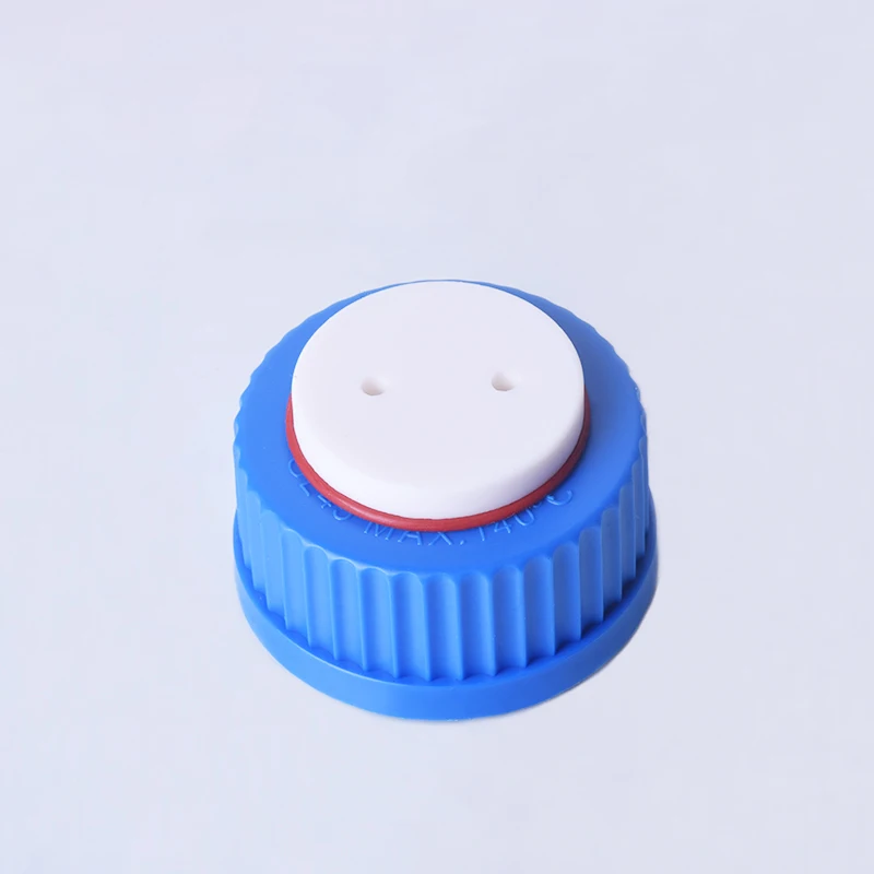 Blue thread cap with 2 holes,GL 45mm,Plastic Screw Cap with threaded bezel ring,Mobile phase liquid bottle cap