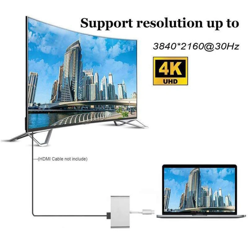 Топ Usb C к Hdmi адаптер 4K type многопортовый Av конвертер с 2 3 0 портами для Macbook Pro Google