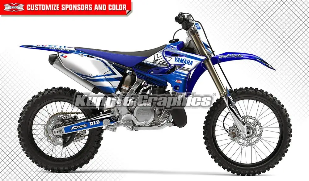 KUNGFU графика MX наклейки Набор наклеек обертывания синий белый для Yamaha YZ 125 250 YZ125 YZ250