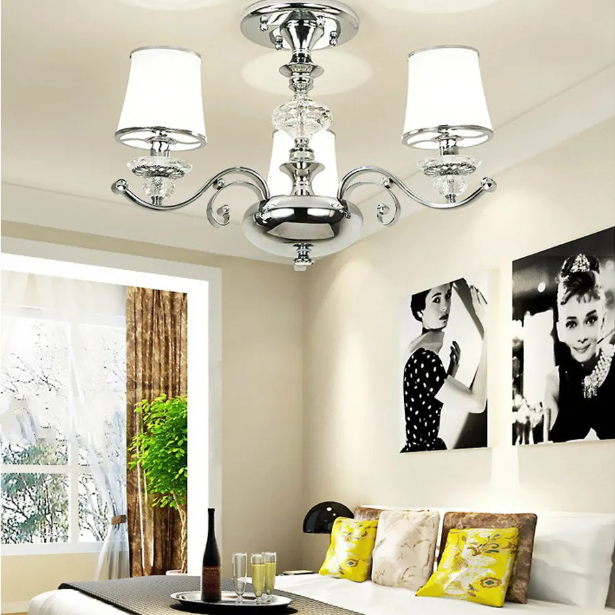 

led e14 Postmodern Iron Crystal Glass Chrome LED Lamp.LED Light.Ceiling Lights.LED Ceiling Light.Ceiling Lamp For Foyer Bedroom