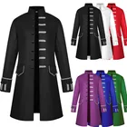 2018 Ренессанс Мужское пальто средневековая одежда сплошной цвет мода паровой панк винтажная мужская униформа Larp Viking костюм