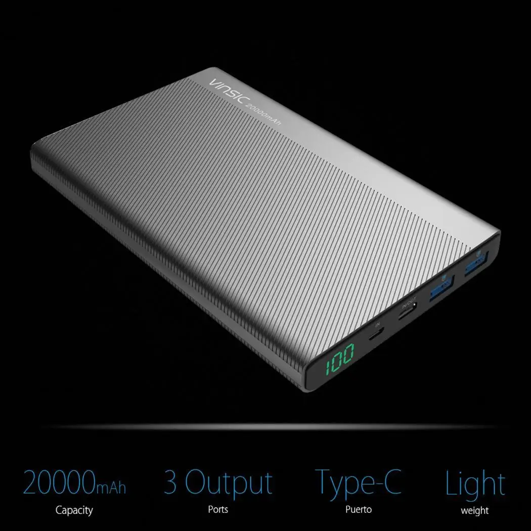 20000 mAh lcd power Bank type C двойной легкий вес компактный размер USB внешний общий