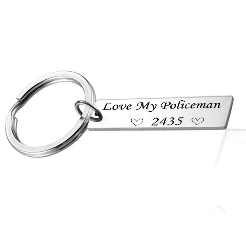 Police Wife Gift - Love My Policeman Officer Key Chain Badge Number Cuffs Hat Stamped Keyring Chains | Украшения и аксессуары
