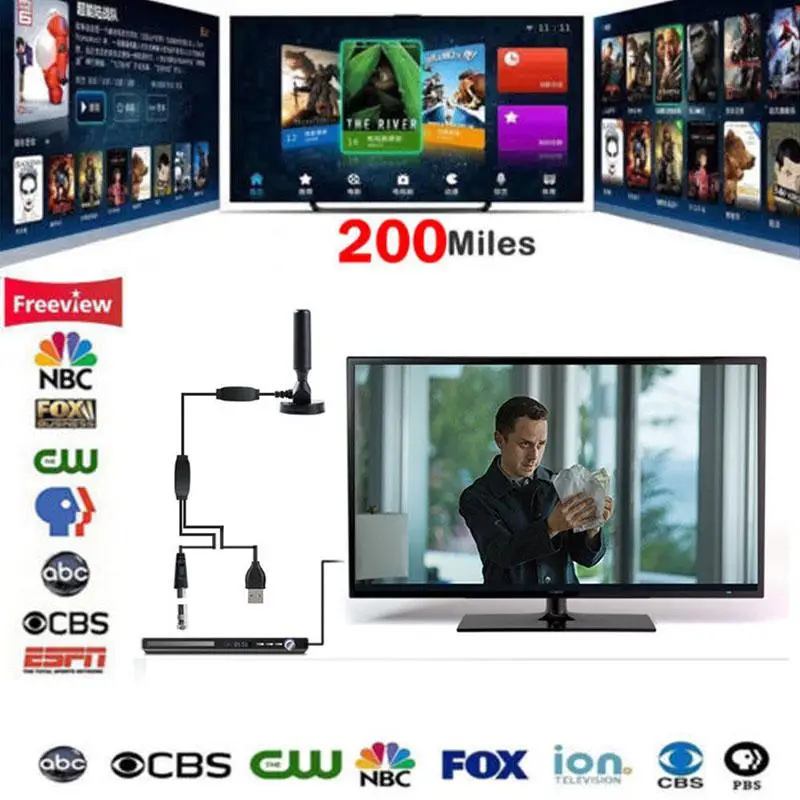 Внутренняя цифровая HD ТВ антенна усиленная 200 миль диапазон Skywire 4K