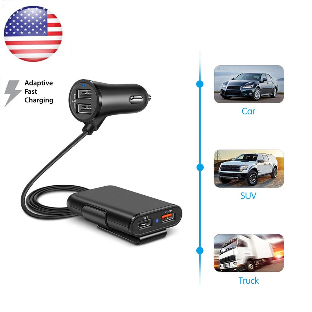 Быстрое зарядное устройство с 4 портами USB 3 0 + A удлинительным шнуром фута для