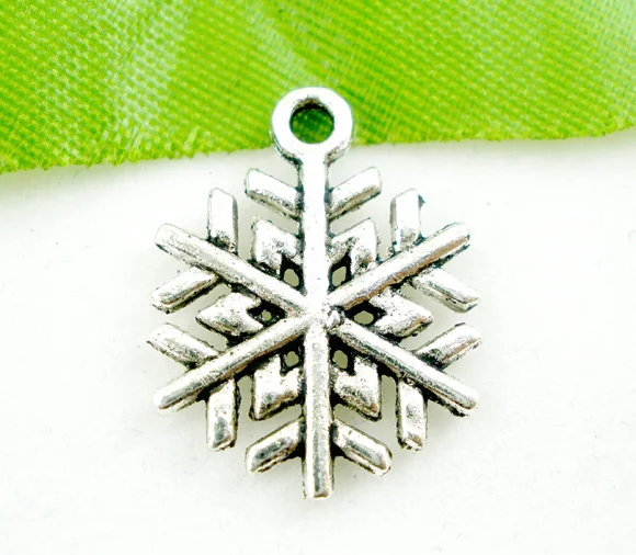 Прекрасный 50 шт Античный Серебряный Рождественский Подвески со снежинками 19x17 мм