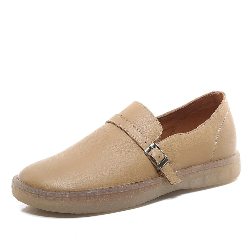 

SWONCO Women Loafers Genuine Leather Woman's White Shoes Bendable Anti-Slippery Flats Casual Shoes Female 2019 Retro Loafers