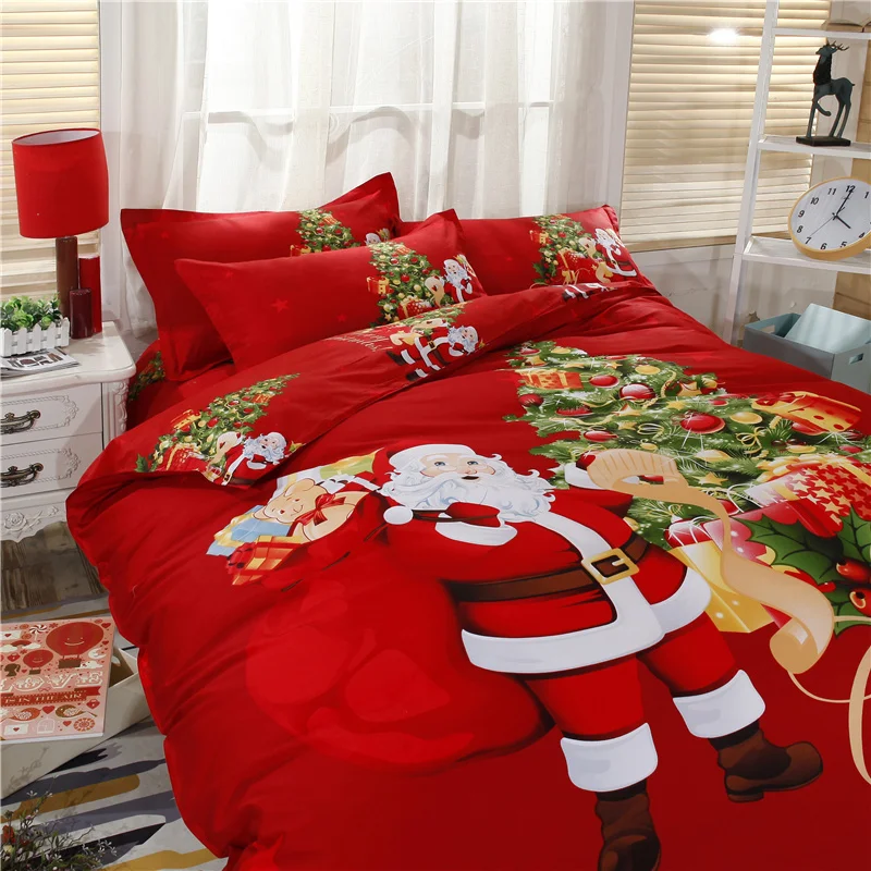 

100% Cotton 3D Christmas Bedding Set Kids Gift Single Size Queen King Red Santa Claus Duvet Bed Cover Christmas Tree Bed Linen