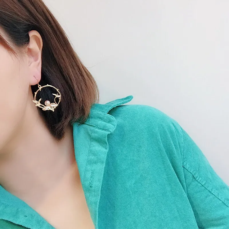 Пресноводный жемчуг творческих веточка цветок серьги для женщин Корейская