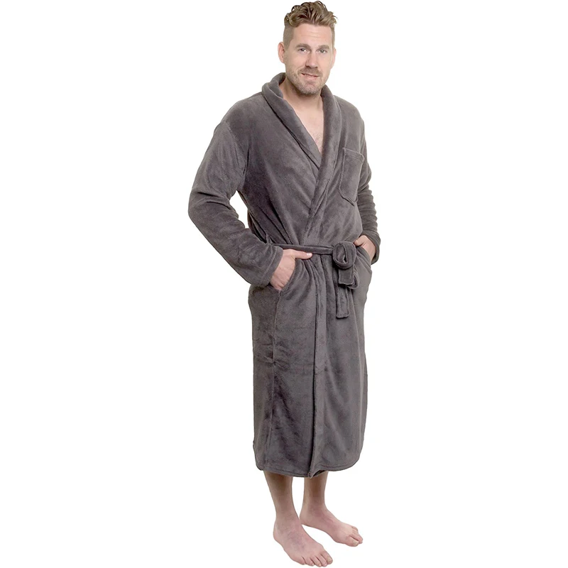 Халат мужской зимний флисовый с воротником-шалью 4 размера M L XL XXL | Мужская одежда