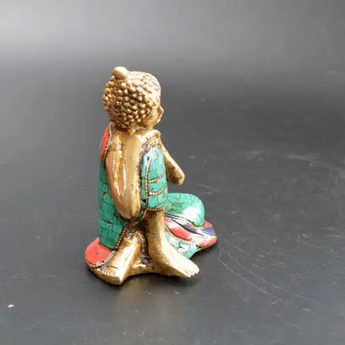 

Nepal old bronze Turquoise inlaid stone Buddha statue of Sakyamuni Buddha