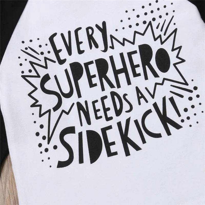 Футболка с супергероями комбинезон принтом SIDEKICK топы для маленьких мальчиков