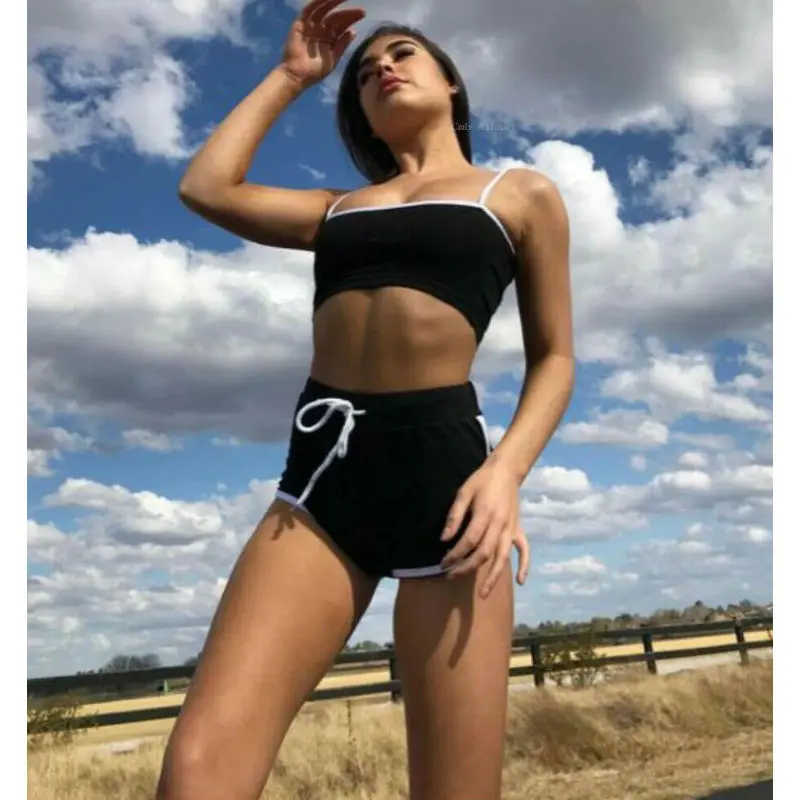 

Hirigin 4 Color 2 Piece Set Women Solid Cami Top With Shorts Set Casual Sleeveless Vintage Two Piece Set 2019 Summer Hot Sale