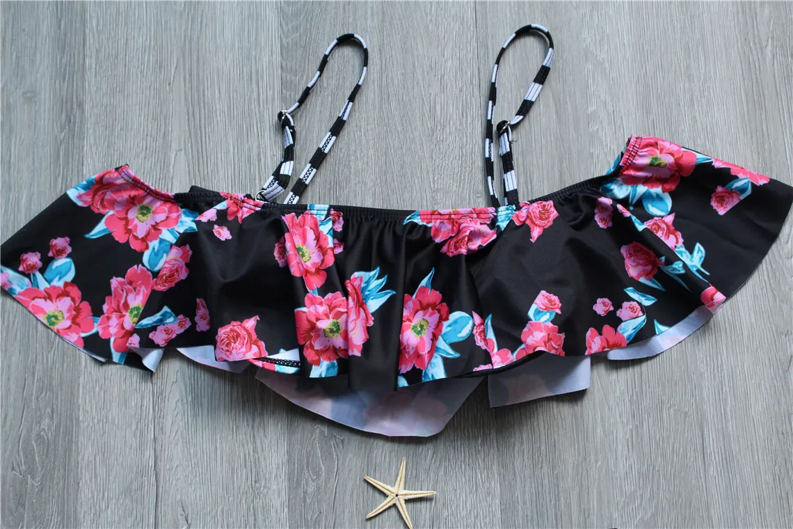 Девушка бикини большого размера с цветочным принтом Высокая талия Купальник на