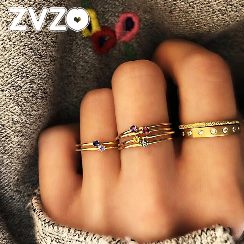 ZVZO 8 шт./компл. модные с покрытием золотого цвета простые кольца в стиле Бохо