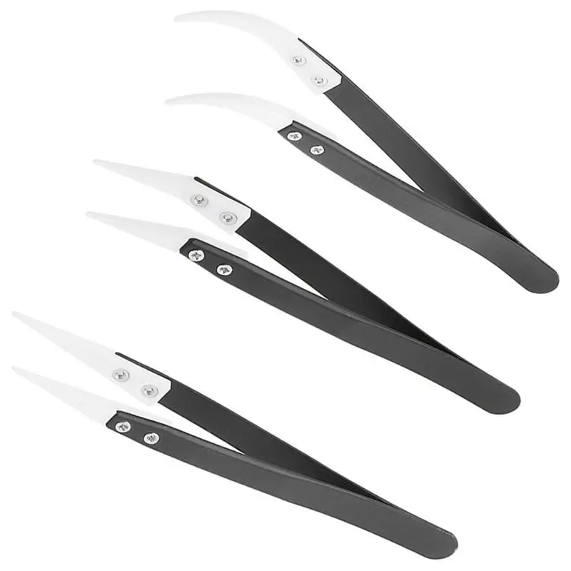 3Pcs Tweezer Set Antistatic Ceramic Tips Tweezers Precision Insulates Steed Stainlesl Heat Resistant Multifunction Hand Tools |