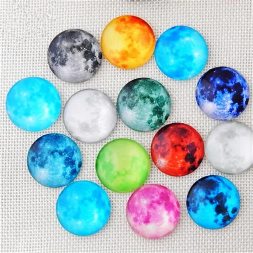 

50pcs Mix Glass Cameo 25MM Flatback Luminous time gemstone glass patch moon pattern Cabochon Domed DIY Colorful Jewelry Base