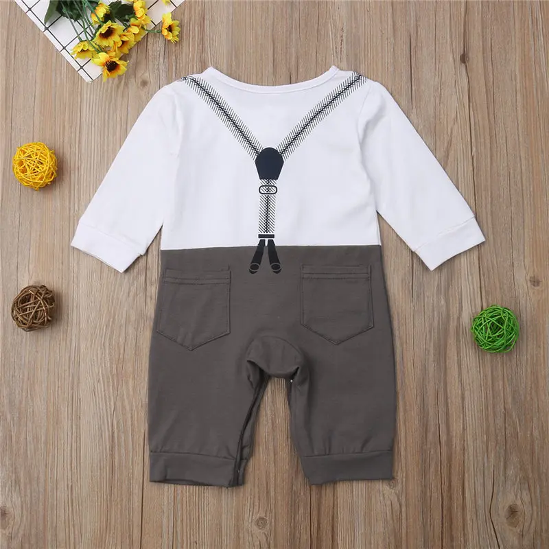 Baby Boy Romper Infant Formal Outfit Toddler Jumpsuit Newborn Kid Gentleman Suit Bow Tie Rompers Children Clothes 0-18M |