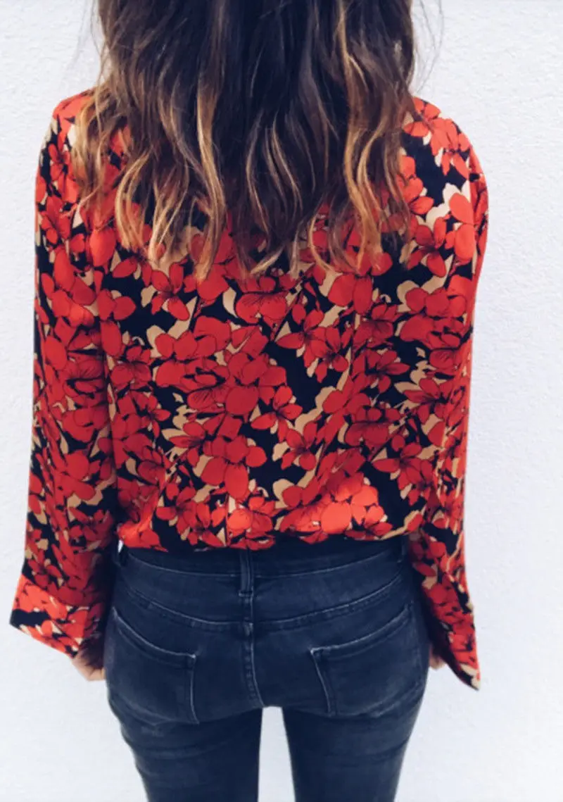 Женская шифоновая блузка с v-образным вырезом повседневные топы длинным рукавом