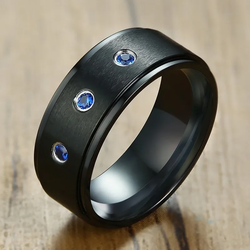 Мужские кольца Vnox Introverted Blue CZ из матовой нержавеющей стали Подарочные ювелирные