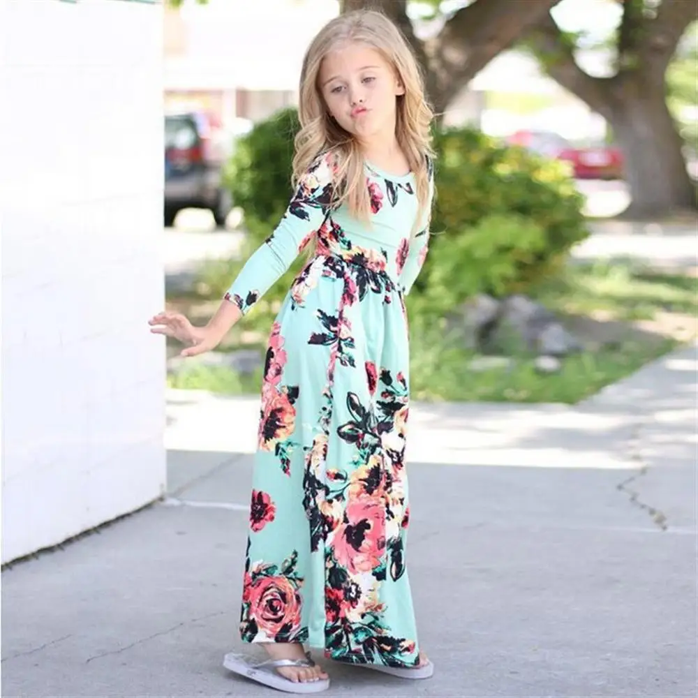 2019 Kids Dresses Long Sleeve Floral Children Princess Dress Spring Girl Beach Party | Мать и ребенок